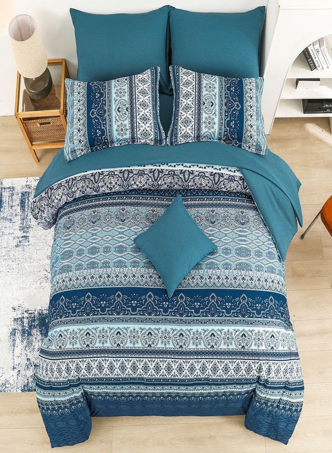 Cottolester Boho King Size Comforter Set 8 Pieces, Teal Blue Comforter Bohemian Striped Bed in A Bag, Soft Microfiber Bedding Set for All Seasons - Image 4