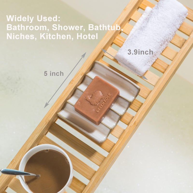 Cormomu Soap Dish with Self Drain Fluted Design, Bar Soap Holder for Bathroom, Japanese Soap Tray for Shower, Bathroom and Kitchen Sink Organizer, Ceramic Soap Saver, White - Image 2