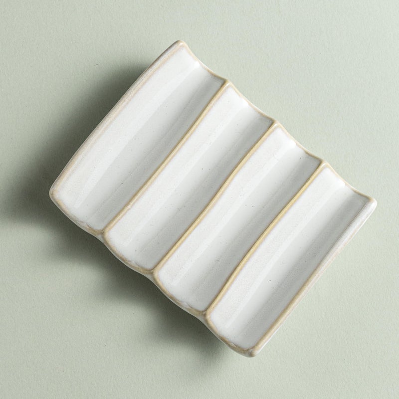 Cormomu Soap Dish with Self Drain Fluted Design, Bar Soap Holder for Bathroom, Japanese Soap Tray for Shower, Bathroom and Kitchen Sink Organizer, Ceramic Soap Saver, White - Image 5