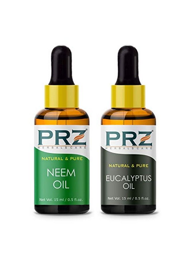 PRZ Combo of Cold Pressed Neem Oil & Eucalyptus EssentialOil 100% Pure l & Therapeutic Grade Oil for Aromatherapy Body Massage Skin Care & Hair Growth (15ML Each) - Image 2