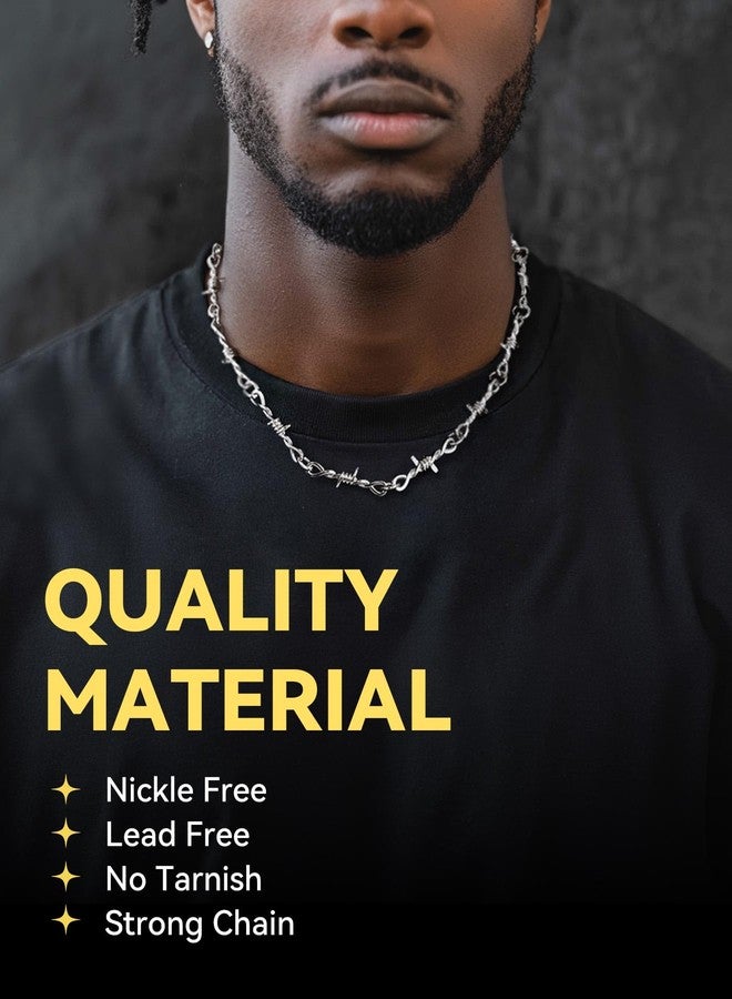 ChainsHouse قلادة رجالية من ChainsHouse، مصنوعة من الفولاذ المقاوم للصدأ، 6 مم، مزودة بقفل أمان على شكل شوكة، سلسلة قصيرة بنمط اللهب، مجوهرات هيب هوب روك، 18 بوصة، معدنية - Image 2