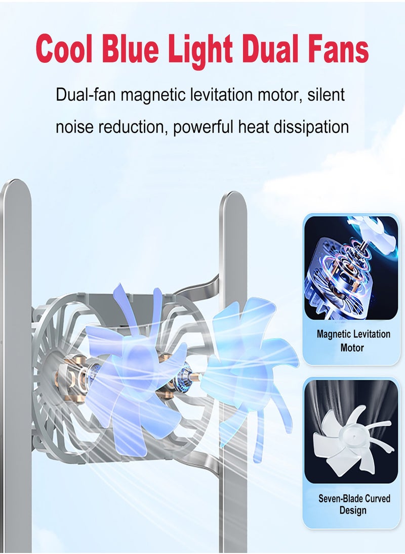 HANAMICHI Aluminum Laptop Stand with Cooling Fan Foldable Computer Stand Adjustable Height Cooling Pad Radiator with Blue Light for 10-17 Inch Laptops, Tablets, Silver  - Image 3