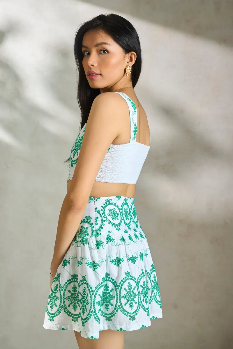 Virgio VIRGIO 100% Cotton Crop Top With Scalloped Lace Hem