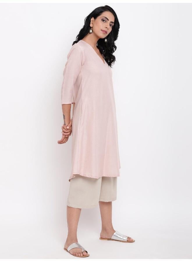 trueBrowns Linen Cotton Rose Kurta Pant Set - Image 3