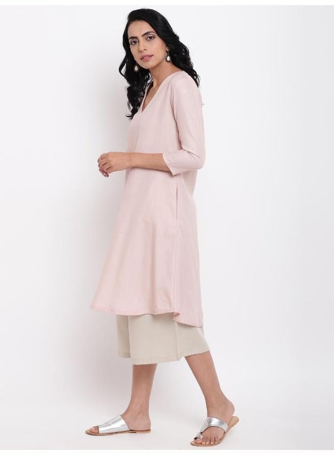 trueBrowns Linen Cotton Rose Kurta Pant Set - Image 2
