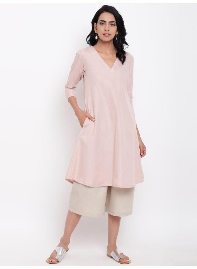 trueBrowns Linen Cotton Rose Kurta Pant Set - Image 1