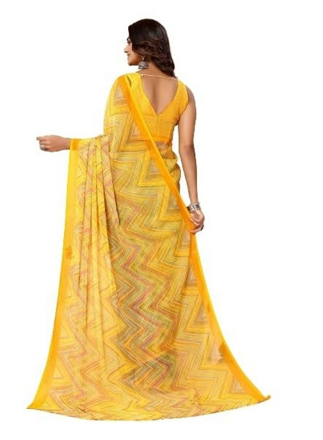 Women's Chiffon Abstract and Geometric Printed Saree with Blouse Piece (Yellow)  - Image 2