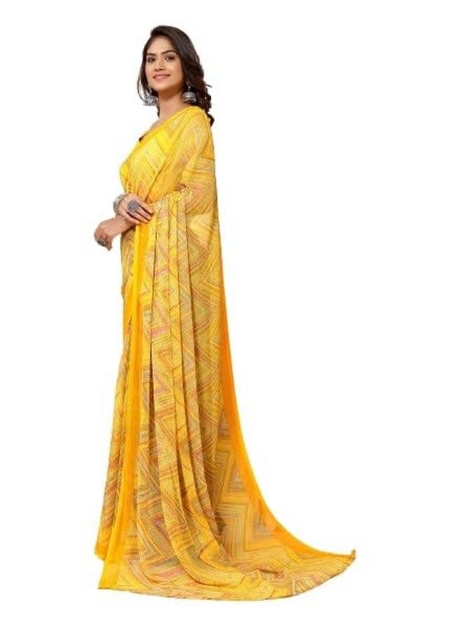 Women's Chiffon Abstract and Geometric Printed Saree with Blouse Piece (Yellow)  - Image 3