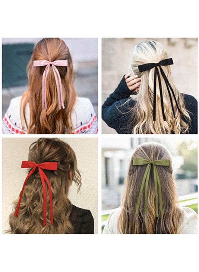 Yxiang 6Pcs Hair Bow Clips For Girls Hair Ribbon Hair Bows With Long Tail Bowknot Tassel Claw Hair Clip For Women Hair Barrettes With Bow Accessories (Black Red Pink) - Image 3