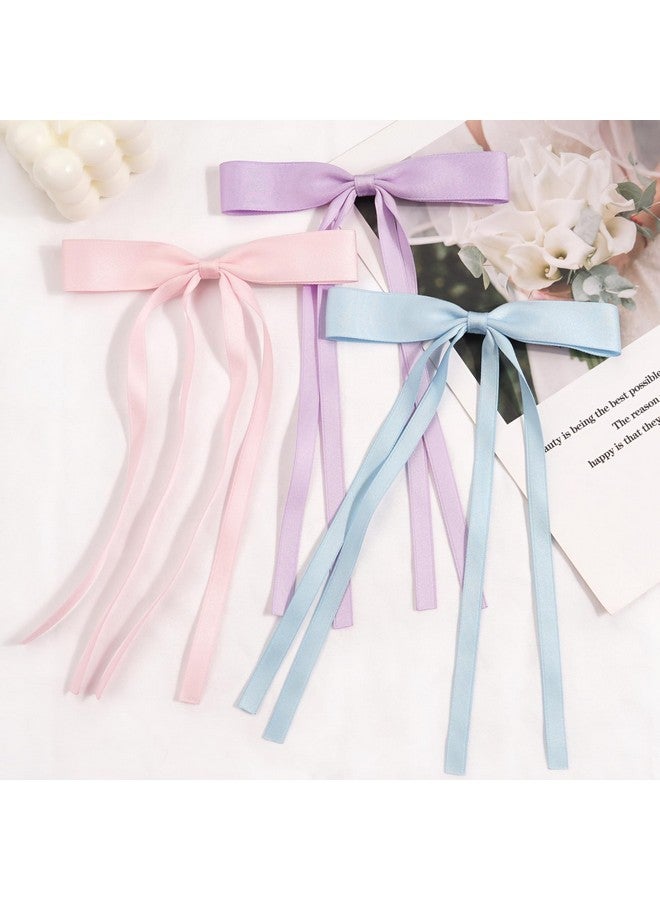 Yxiang 6Pcs Hair Bow Clips For Girls Hair Ribbon Hair Bows With Long Tail Bowknot Tassel Claw Hair Clip For Women Hair Barrettes With Bow Accessories (Black Red Pink) - Image 4