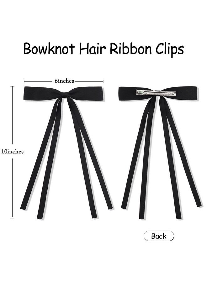Yxiang 6Pcs Hair Bow Clips For Girls Hair Ribbon Hair Bows With Long Tail Bowknot Tassel Claw Hair Clip For Women Hair Barrettes With Bow Accessories (Black Red Pink) - Image 2