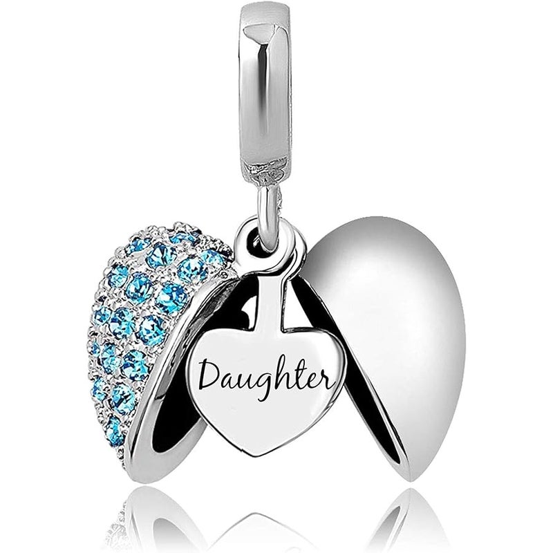 KunBead Daughter Heart I Love You Birthstone Dangle Charms for Bracelets Necklace Birthday Gift for Women Girls - Image 1