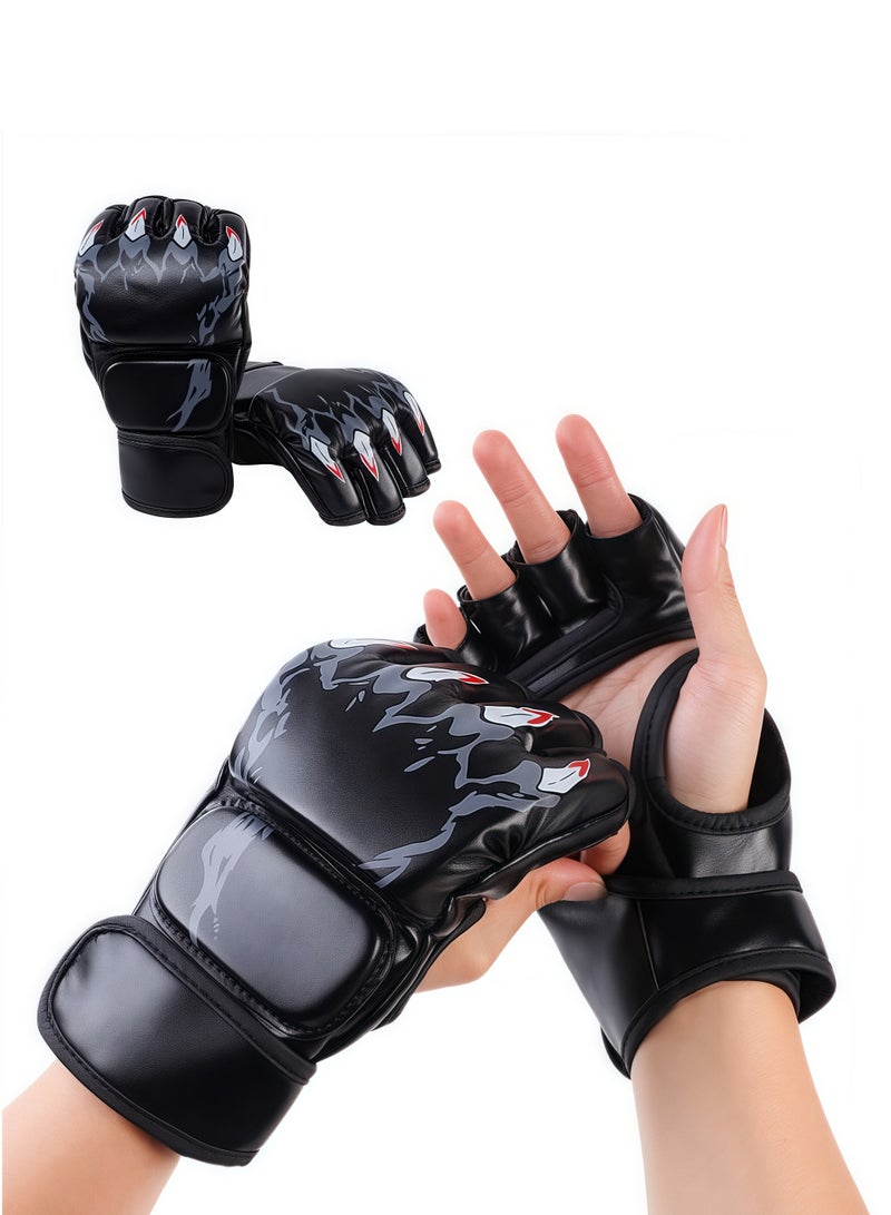 Generic Boxing training gloves, fighting gloves, boxing gloves, training gloves, half-finger boxing gloves, the cotton inside the gloves can fully cushion the shock, the gloves are 1.1mm thickened leather, durable, wear-resistant and tear-resistant, suitable for fighting training, boxing training, hitting sandbags, Sanda, sandbag fighting training, Muay Thai, black  - Image 1