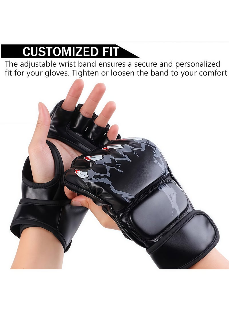 Generic Boxing training gloves, fighting gloves, boxing gloves, training gloves, half-finger boxing gloves, the cotton inside the gloves can fully cushion the shock, the gloves are 1.1mm thickened leather, durable, wear-resistant and tear-resistant, suitable for fighting training, boxing training, hitting sandbags, Sanda, sandbag fighting training, Muay Thai, black  - Image 5