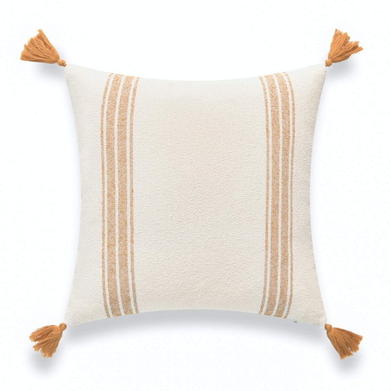Hofdeco Modern Boho Morrocan Decorative Pillow Cover ONLY for Couch Sofa or Bed Golden Yellow Ticking Striped Tassels 20x20