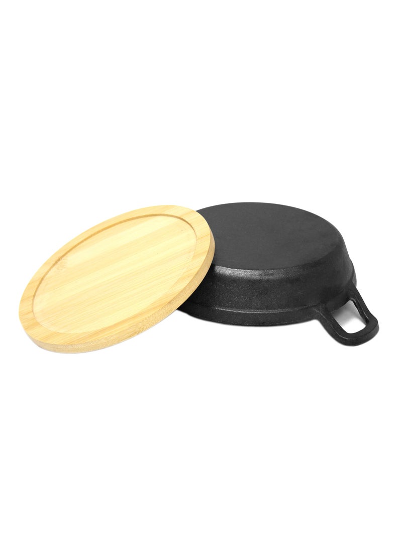 BLACKSTONE Cast Iron Mini Round Skillet with Wooden Sizzler Plate 18cm - Image 5