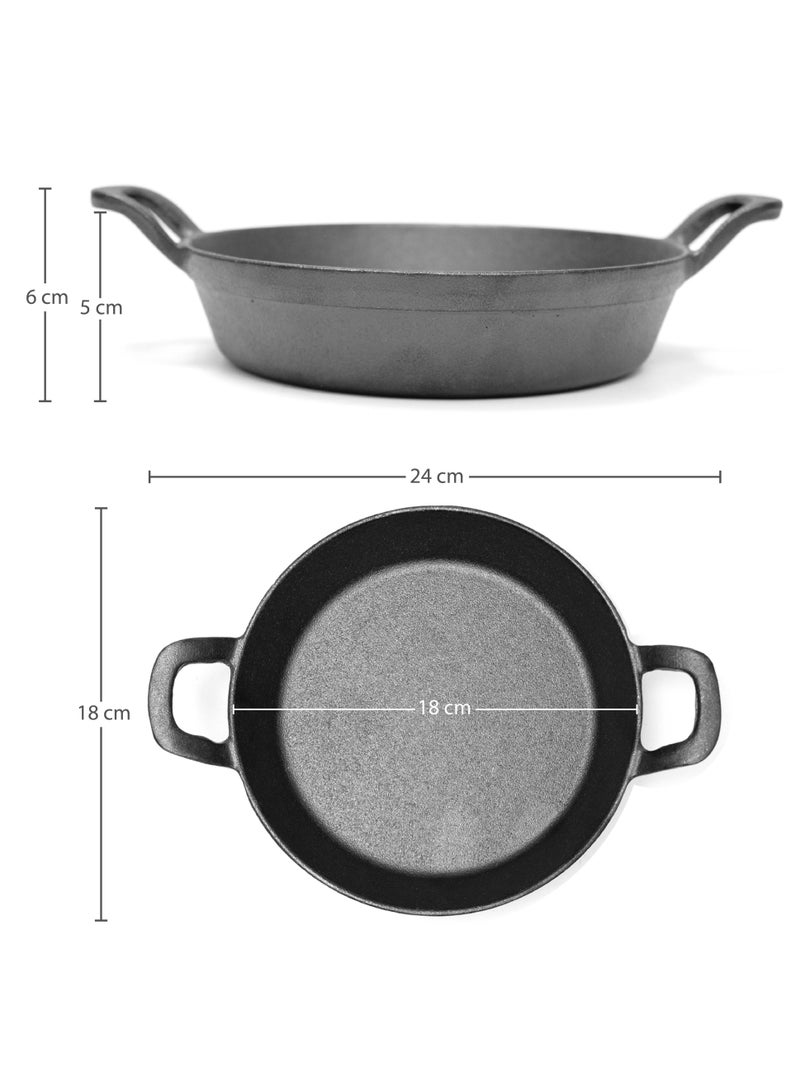 BLACKSTONE Cast Iron Mini Round Skillet with Wooden Sizzler Plate 18cm - Image 2