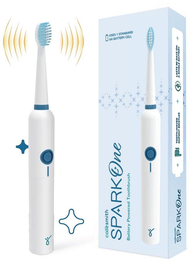 CARESMITH - Spark One Electric Battery Toothbrush ; Electric Tooth Brushes For Adult ; Aa Battery Provided ; 30000 Strokes Per Minute (White 1) - Image 1