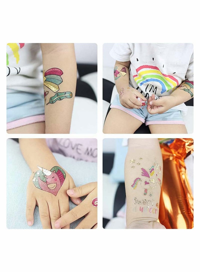6 Sheets Temporary Tattoos for Kids Large Unicorn Glitter Tattoos for Kids Girls Boys Stick on Tattoos Party Bag Fillers Party Favours Supplies