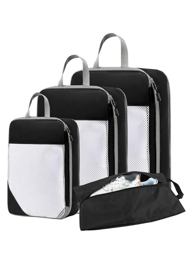 HOUSE OF QUIRK House of Quirk Polyester Compression Packing Cubes For Travel, 4 Set Packing Cubes Travel Organizer Compressible Travel Essentials Packing Organizers Travel Essentials (Black)  - Image 1