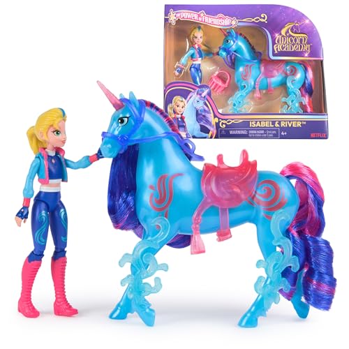 Unicorn Academy مجموعة قوة الصداقة من أكاديمية اليونيكورن إيزابيل ريفر - أفكار هدايا عيد الفصح - دمى وألعاب يونيكورن تشمل سرج شفاف و2 ملحقات قوة - Image 1