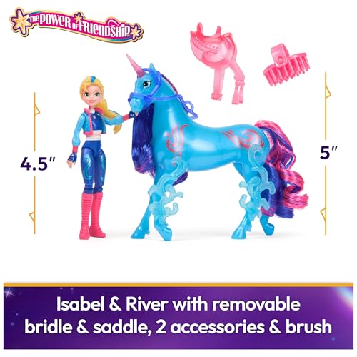 Unicorn Academy مجموعة قوة الصداقة من أكاديمية اليونيكورن إيزابيل ريفر - أفكار هدايا عيد الفصح - دمى وألعاب يونيكورن تشمل سرج شفاف و2 ملحقات قوة - Image 5