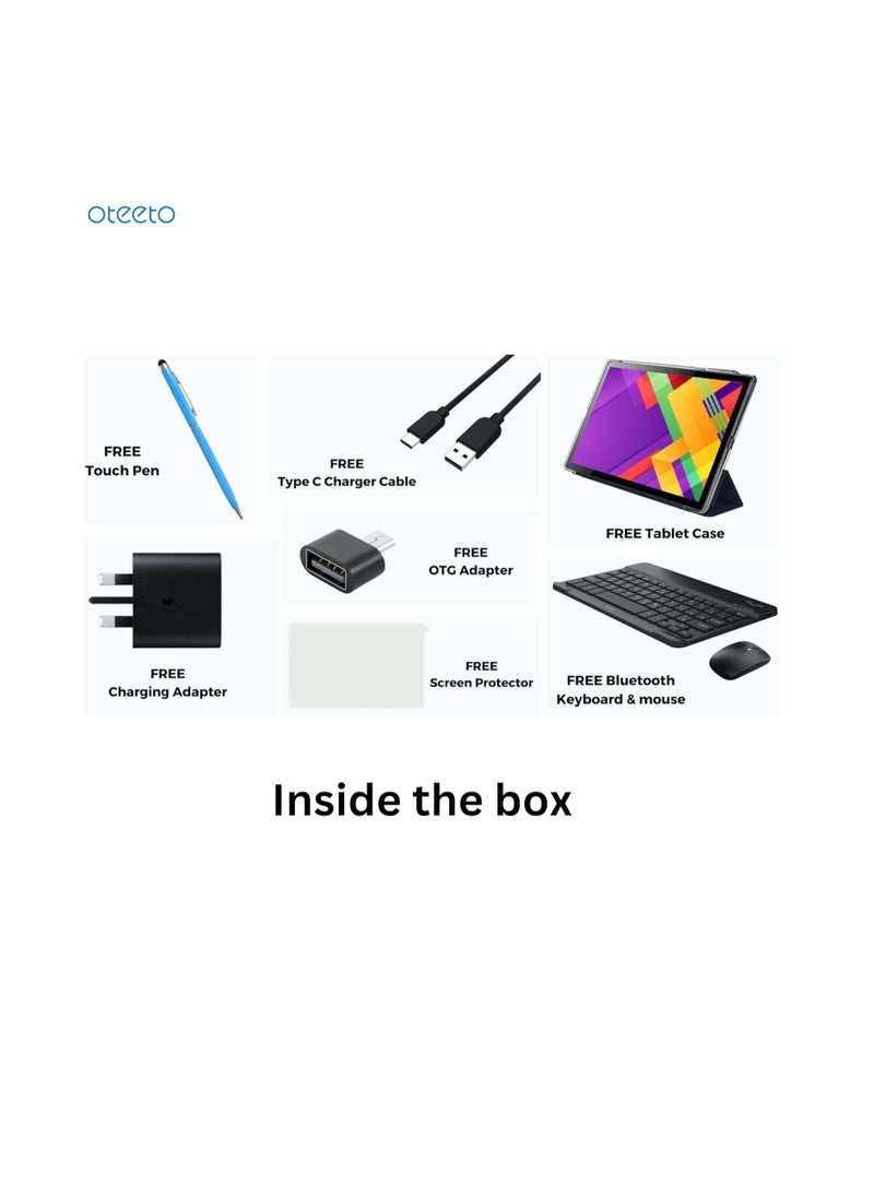 Oteeto TAB 10 Pro/Single SIM 5G Network/8GB RAM + 512GBG ROM/5G Wifi/8000 mAh/8MP Front + 13MP Rear Camera/Quad Core 2.0GHz Processor/Android 13/Includes Keyboard,Mouse,Touch Pen,OTG,Flip Cover (Gray)