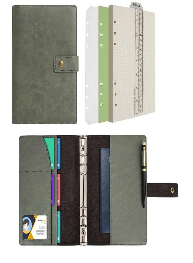 WONDERPOOL Leather Journal Dotted Paper Refillable Writing Binder Notebook - Leather Spiral Diary with Inner Organizer Pockets for Man and Woman (Green, A5) - Image 1