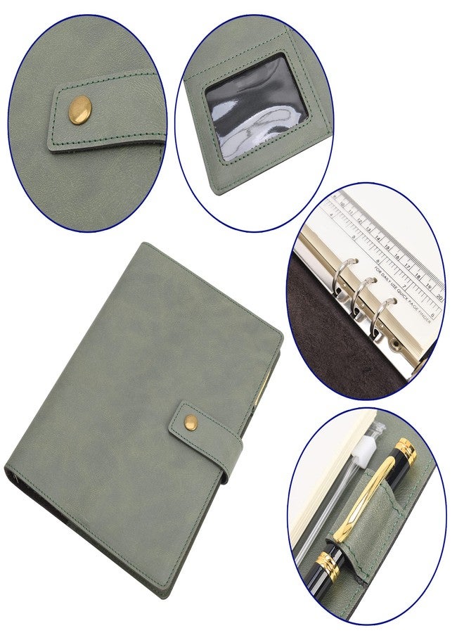 WONDERPOOL Leather Journal Dotted Paper Refillable Writing Binder Notebook - Leather Spiral Diary with Inner Organizer Pockets for Man and Woman (Green, A5) - Image 3