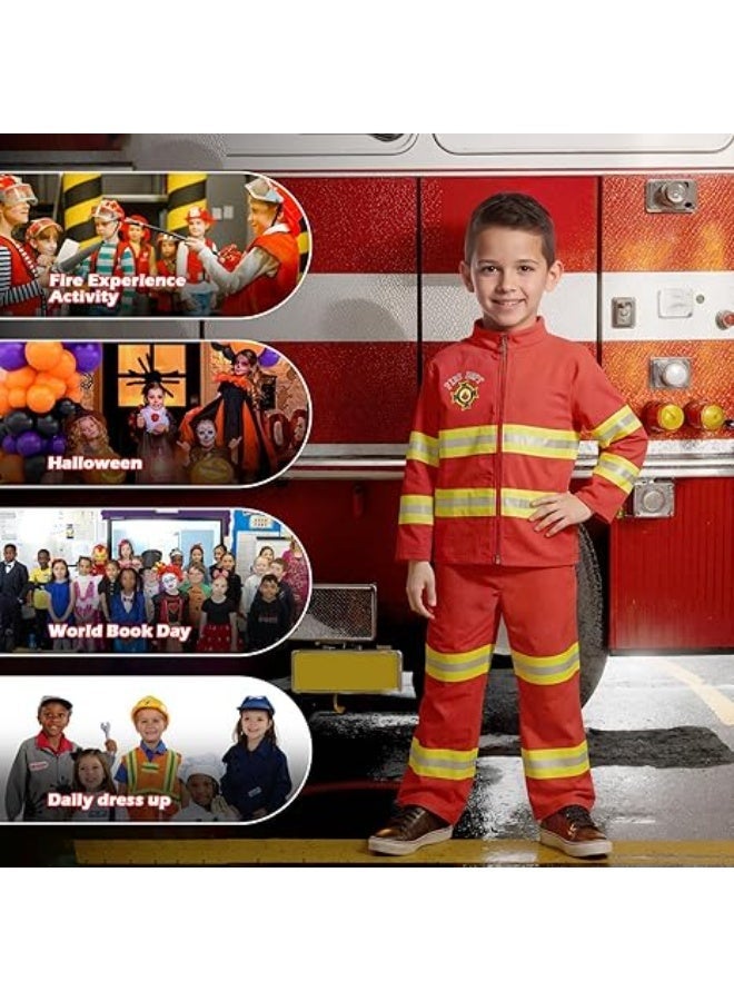 JscubeR Kids Firefighter Costume Set – Red & Yellow Dress Up Outfit with Helmet - Image 2