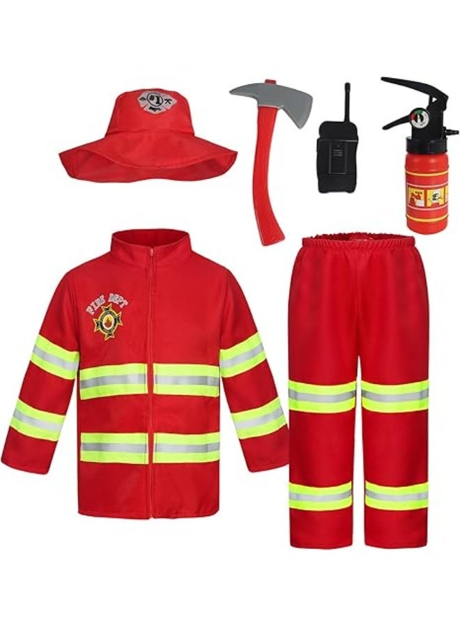 JscubeR Kids Firefighter Costume Set – Red & Yellow Dress Up Outfit with Helmet - Image 1