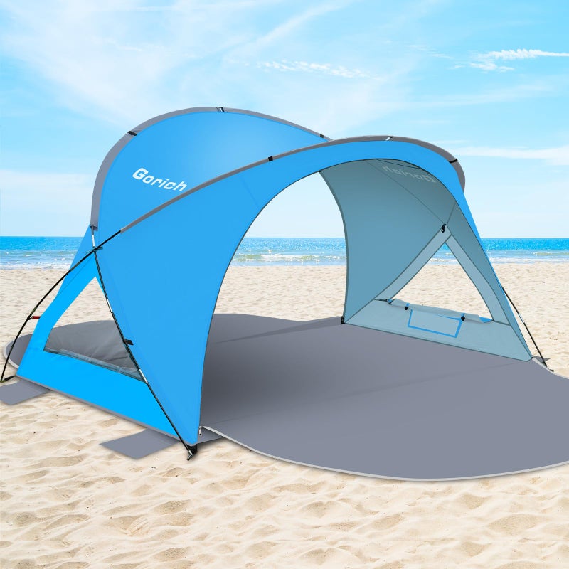 Gorich Beach Tent Sun Shelter with UPF50+ UV Protection for 3/4-5/6-7 Person, Lightweight & Portable Shade Canopy with 2 Zippered Doors, Easy Setup Family Beach Umbrella - Image 1
