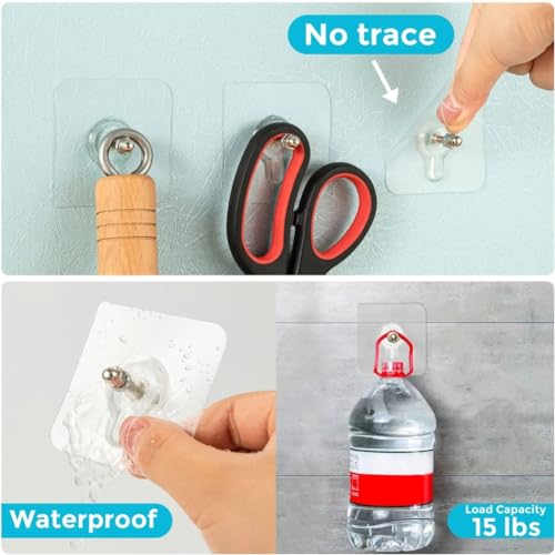 Zulaxy Adhesive Screw Hooks for Wall Without Drilling, 20 Pack Adhesive Screw Hooks for Wall Heavy Duty Strong Nail Free Hanging, Kitchen Accessories Items (Nail Hook, Transparent) Stainless Steel - Image 5