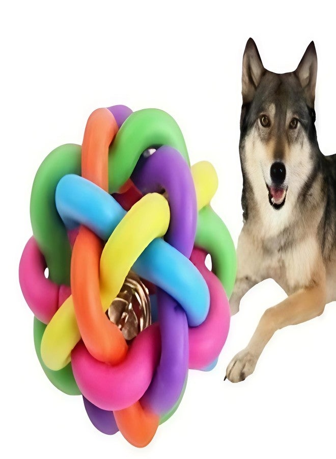 Interactive Pet Toy for Dogs & Cats – Colorful Rubber Knot Ball with Bell for Chewing, Training & Dental Care | Small Size - Image 1