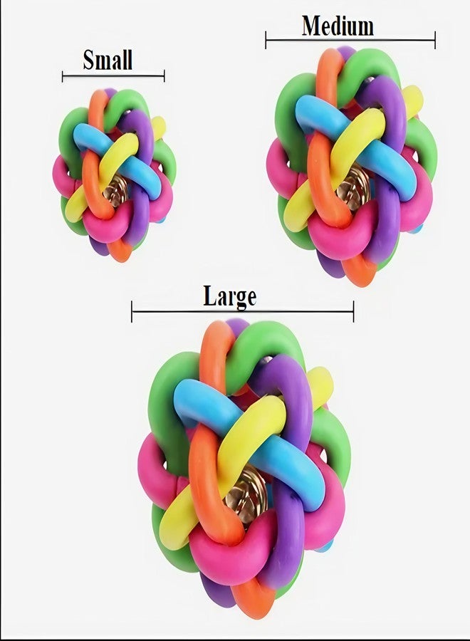 Interactive Pet Toy for Dogs & Cats – Colorful Rubber Knot Ball with Bell for Chewing, Training & Dental Care | Small Size - Image 4