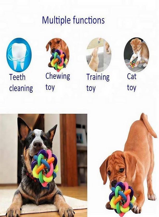 Interactive Pet Toy for Dogs & Cats – Colorful Rubber Knot Ball with Bell for Chewing, Training & Dental Care | Small Size - Image 2