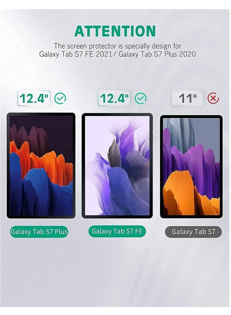 Galaxy Tab S7 FE Screen Protector Clear Tempered Glass for Galaxy Tab S7 FE 5G (12.4 Inch) SM-T730 / SM-T736B (Clear)