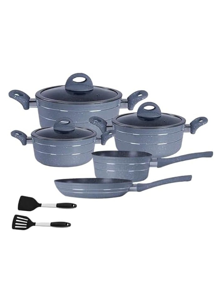 Green Tiger 10 Pcs Non-Stick Granite Cookware Set | 30cm,24cm Casserole With Glass Lid | 18cm Sauce Pan | 26cm Fry Pan | 28cm Flat Tawa - Image 1