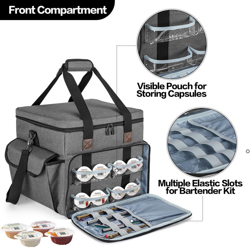 CURMIO حقيبة حمل CURMIO متوافقة مع آلة الكوكتيل بارتيان، حقيبة سفر معزولة لصنع الكوكتيل مع جيوب لكبسولات الكوكتيل، القائمة وغيرها من الملحقات، رمادي (تصميم براءة اختراع) - Image 2