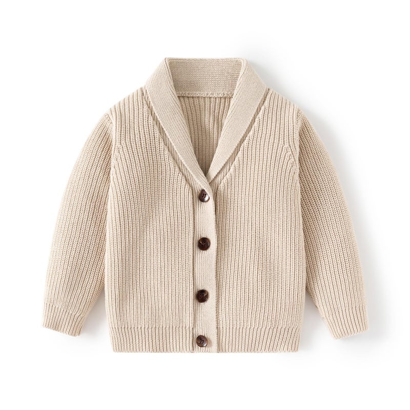 JAYPEIER Toddler Boys' Cotton V-Neck Knitted Sweater for Fall and Winter (US, Age, 4 Years, 5 Years, Beige) - Image 1