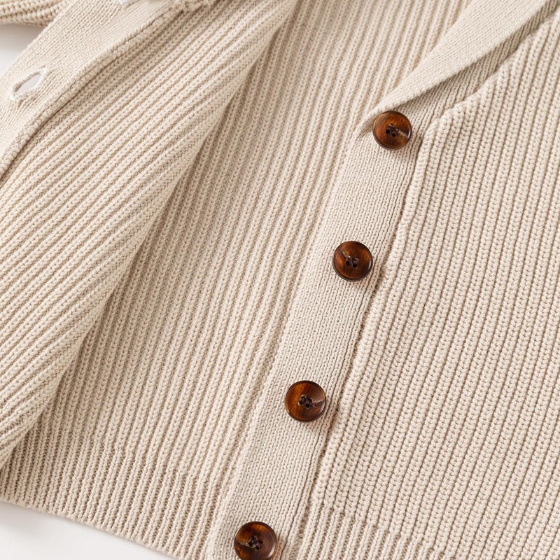 JAYPEIER Toddler Boys' Cotton V-Neck Knitted Sweater for Fall and Winter (US, Age, 4 Years, 5 Years, Beige) - Image 2