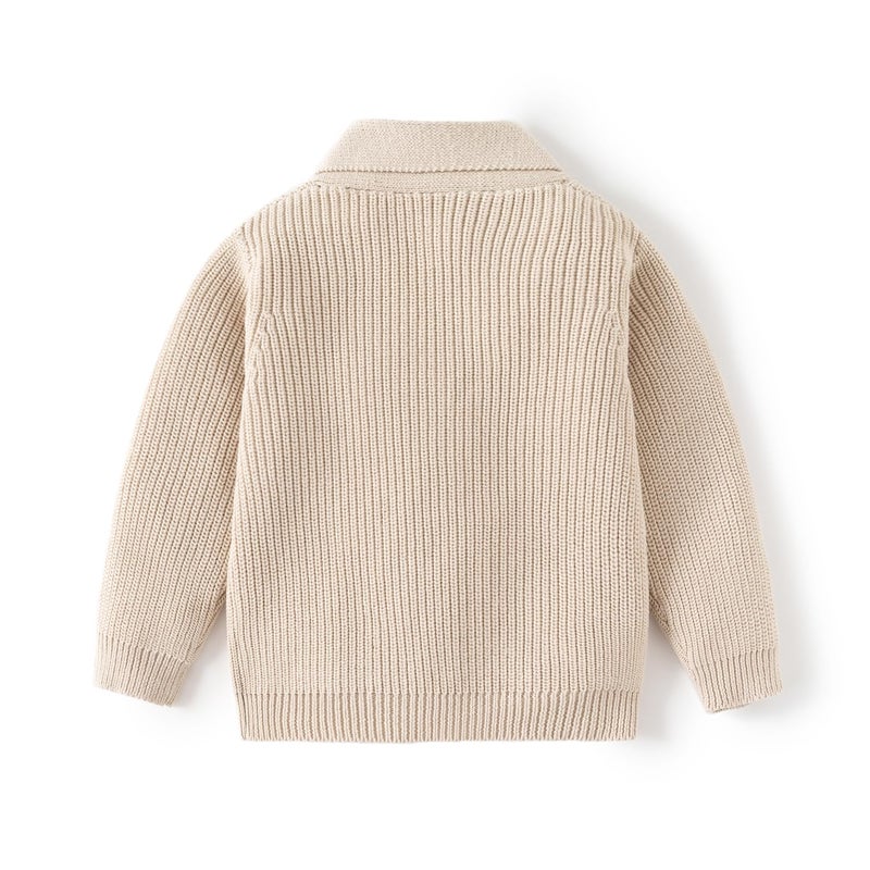 JAYPEIER Toddler Boys' Cotton V-Neck Knitted Sweater for Fall and Winter (US, Age, 4 Years, 5 Years, Beige) - Image 3