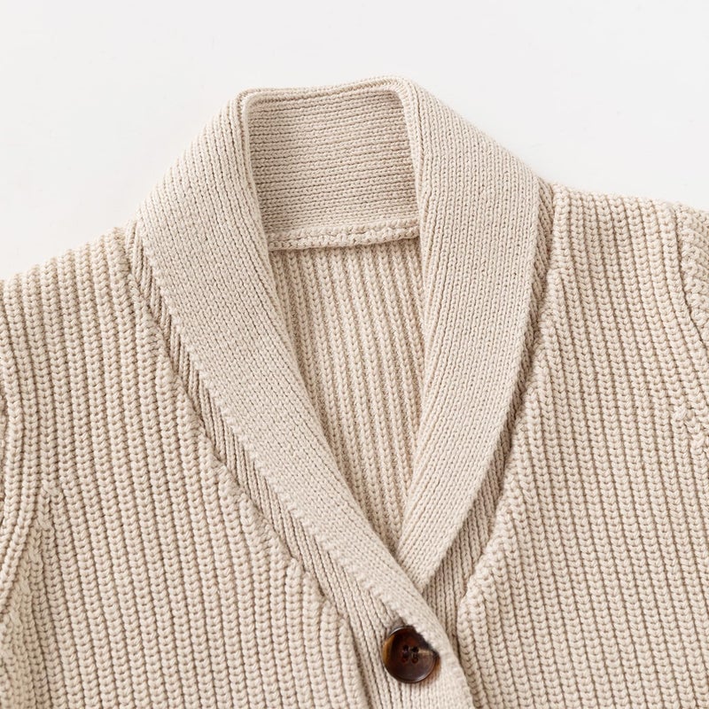 JAYPEIER Toddler Boys' Cotton V-Neck Knitted Sweater for Fall and Winter (US, Age, 4 Years, 5 Years, Beige) - Image 4