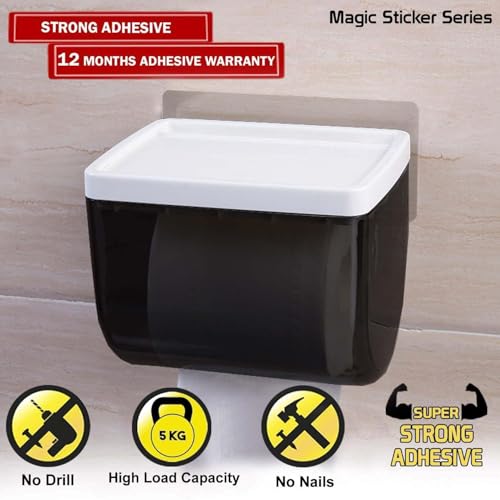 Fabware Self Adhesive Toilet Roll Paper Holder for Bathroom, Tissue Holder for Bathroom, No Drill No Hole Magic Sticker Wall Mount Holder with Transparent Cover Space Saving Bathroom Accessories. - Image 3