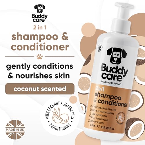 Buddycare 2in1 Dog Shampoo and Conditioner (16.90oz) | Coconut Scented Dog Shampoo Sensitive Skin | Hypoallergenic Itch Relief for Smelly Dogs | Essential Dog Grooming Supplies - Image 2