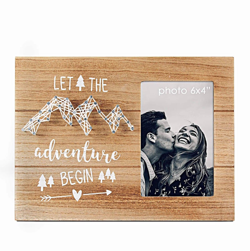 VILIGHT Boyfriends Girlfriends Gifts  Congratulation Presents for Newly Engaged Couples  Let The Adventure Begin Rustic Picture Frame for 4x6 Photo