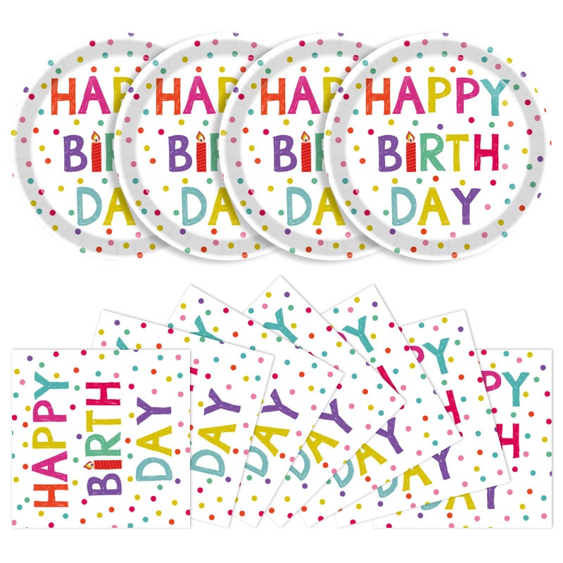 KFJBPB 40 Pcs Birthday Plates Napkins Party Supplies Disposable Happy Birthday Dots Design Tableware Set for 20 Guests - Image 2