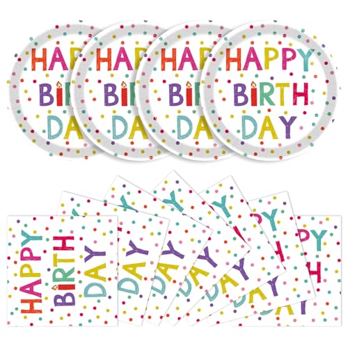 KFJBPB 40 Pcs Birthday Plates Napkins Party Supplies Disposable Happy Birthday Dots Design Tableware Set for 20 Guests - Image 1