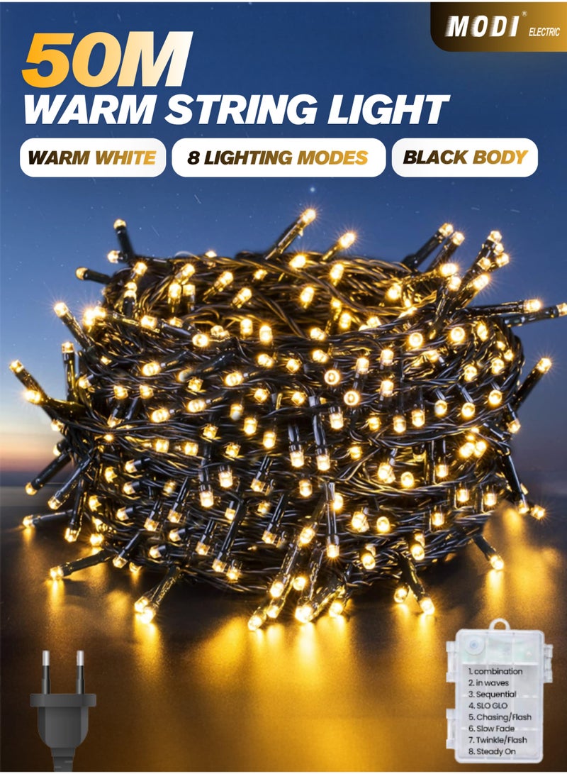 MODI 50Meter LED Fairy String Ramadan Lights – 320 LEDs, Warm White, 8 Modes, Waterproof Outdoor Curtain Lights for  Eid, Diwali, Ramadan, Decorations, Home, Garden, Balcony, Party, Indoor & Outdoor Use - Image 1