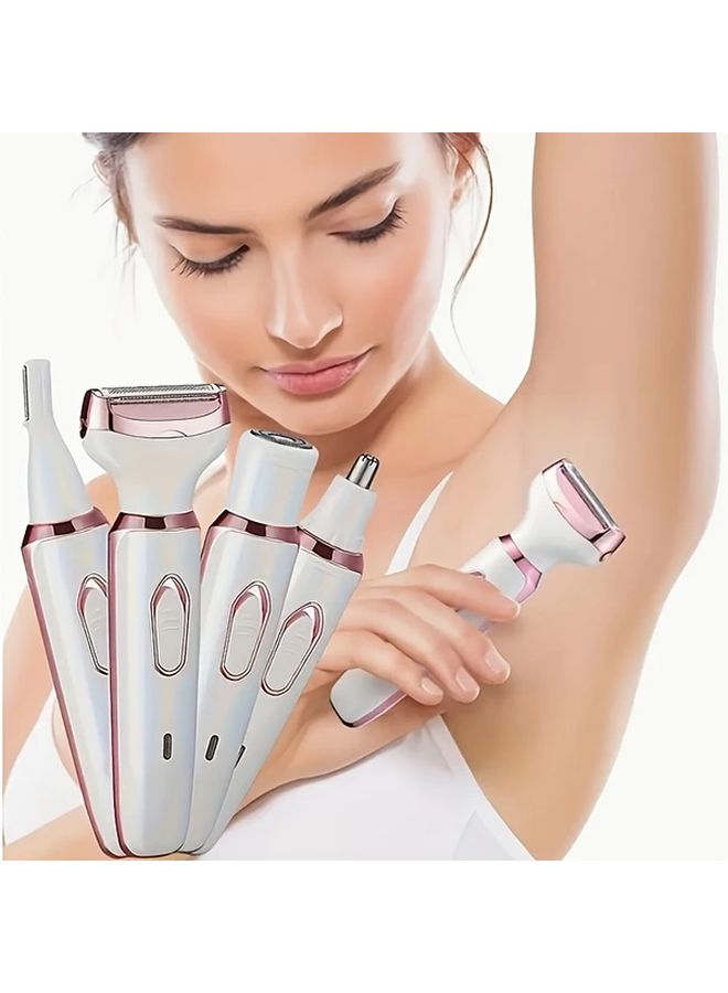 وردي 4 في 1 مجموعة إزالة الشعر الكهربائية للنساء قابلة للشحن عبر USB للوجه والساقين والبيكيني - Image 1